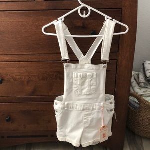 White jean overalls